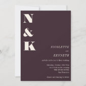 Invitation Initiales Monogramme Boho Mariage Photo Hiver Prun (Devant)