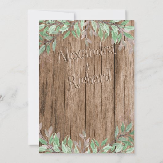 Invitation Initiales monogramme bois effet sculpté arbre (Dos)