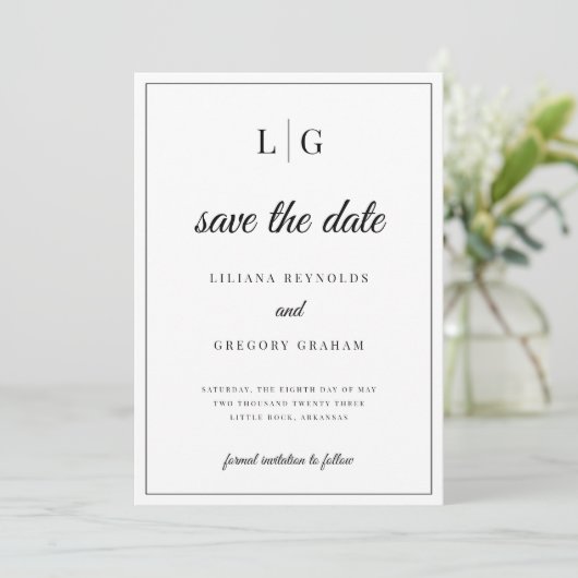Invitation Initiales Monogramme mariage Enregistrer la date (Debout devant)