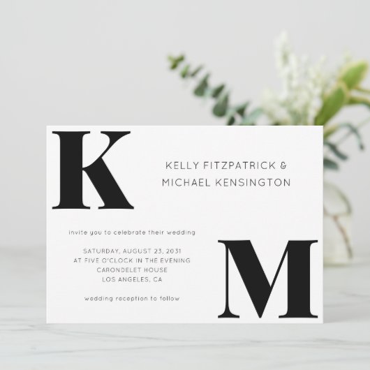 Invitation Initiales monogrammes en gras Mariage de code QR m (Debout devant)