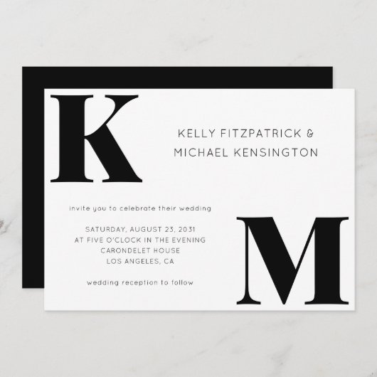 Invitation Initiales monogrammes en gras Mariage de code QR m (Devant / Derrière)