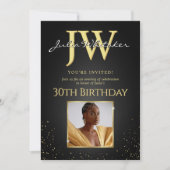 Invitation Initiales personnalisées Elégant Black Gold 30e an (Devant)