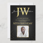 Invitation Initiales personnalisées Elégant Black Gold 60e an (Devant)