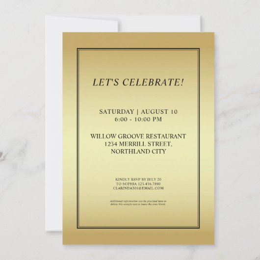 Invitation Initiales personnalisées Elégant Black Gold 60e an (Dos)