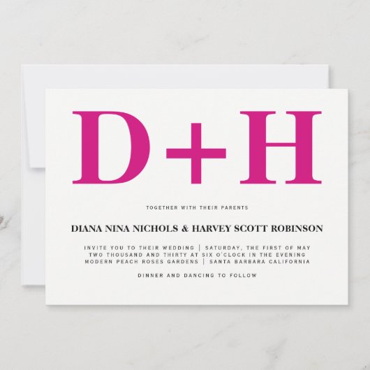 Invitation Initiales rose magenta mariage de typographie auda (Devant)