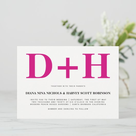 Invitation Initiales rose magenta mariage de typographie auda (Debout devant)