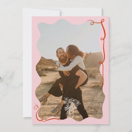 Invitation Initiales roses dessinées à la main photos illustr (Dos)