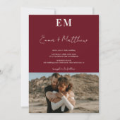 Invitation Initiales rouge bordeaux simple 2 photos qr mariag (Devant)