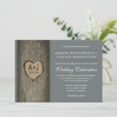 Invitation Initiales sculptées Coeur Chêne Arbre Mariage Invi (Debout devant)