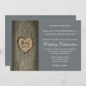 Invitation Initiales sculptées Coeur Chêne Arbre Mariage Invi (Devant / Derrière)