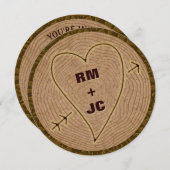 Invitation Initiales sculptées dans le coeur Mariage rustique (Devant / Derrière)