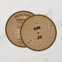 Initiales sculptées dans le coeur Mariage rustique