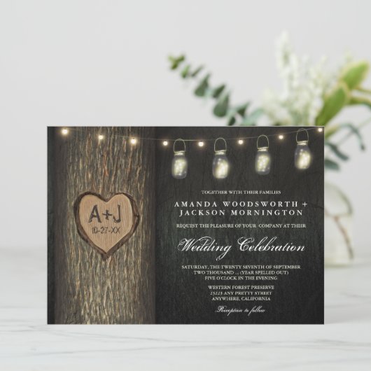 Invitation Initiales sculptées Jars Oak Tree Wedding Invitati (Debout devant)