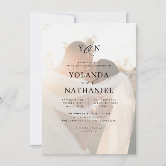 Invitation Initiales simples Élégant Calligraphie Mariage pho (Devant)