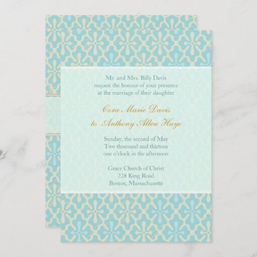 Invitation Initiation de Light Blue Cross Mariage damassé (Devant / Derrière)