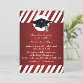 Invitation Inivitation d'un diplôme en rouge blanc rayé (Debout devant)