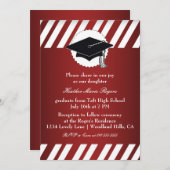 Invitation Inivitation d'un diplôme en rouge blanc rayé (Devant / Derrière)