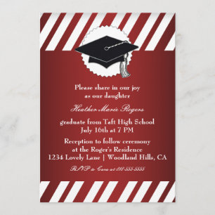 Invitation Inivitation d'un diplôme en rouge blanc rayé
