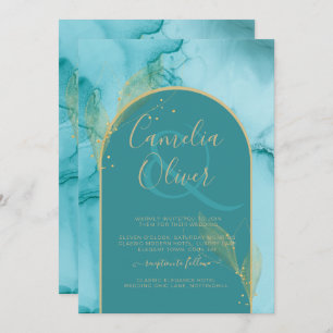 Invitation INK Abstrait Turquoise Turquoise Gold Wedding INVI