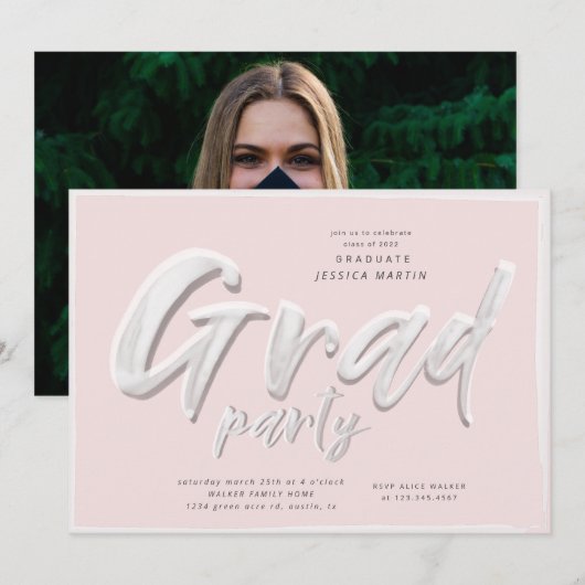 Invitation Ink script graduation de l'invitation de la fête p (Devant / Derrière)