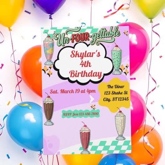 Invitation Inoubliable, Milkshake Rétro 4ème Anniversaire