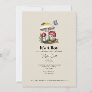 Invitation Insectes Champignons Bois Nature Baby shower I
