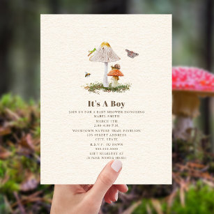 Invitation Insectes Champignons Woodland Nature Baby shower g