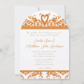 Invitation Inséparable cygne Coral et Ivory Mariage damassé I (Devant)