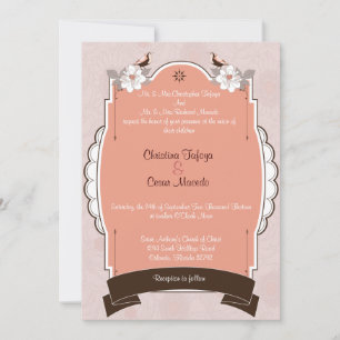 Invitation inséparable floral rose/Brown 5x7