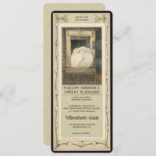 Invitation Inséparable - Mariage de pigeons blancs (Devant / Derrière)