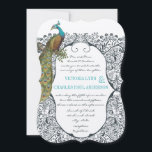 Invitation Inséparable Motif Whimsical Peacock de la marine M<br><div class="desc">Marine Damask Vintage Peacock Inséparable moderne</div>