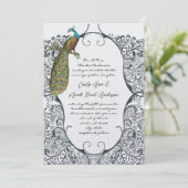 Invitation Inséparable Motif Whimsical Peacock de la marine M (Debout devant)