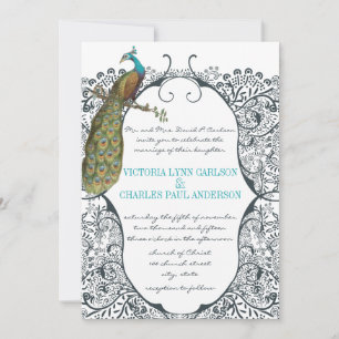 Invitation Inséparable Motif Whimsical Peacock de la marine M