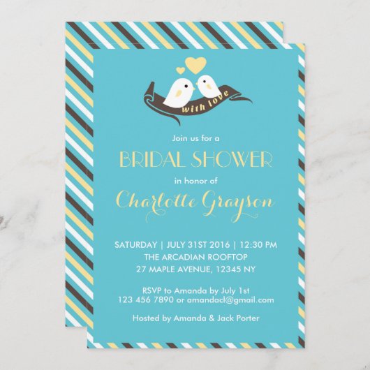 Invitation Inséparable nuptiale bleu Jaune (Devant / Derrière)