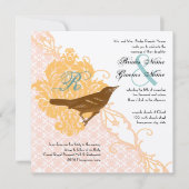 Invitation Inséparable Pink Apricot, Robin Egg Blue Damask (Devant)