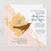 Invitation Inséparable Pink Apricot, Robin Egg Blue Damask (Devant / Derrière)