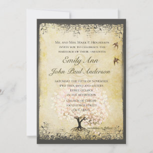 Invitation Inséparable Romantique Feuille Coeur Pink Tree Mar