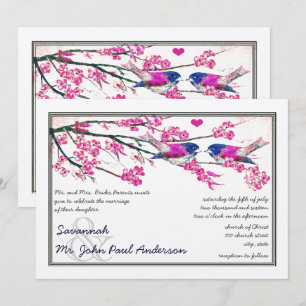 Invitation Inséparable rose et marine Cherry Blossom Mariage
