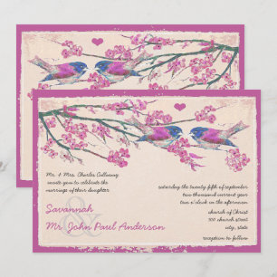 Invitation Inséparable rose et marine Cherry Blossom Mariage