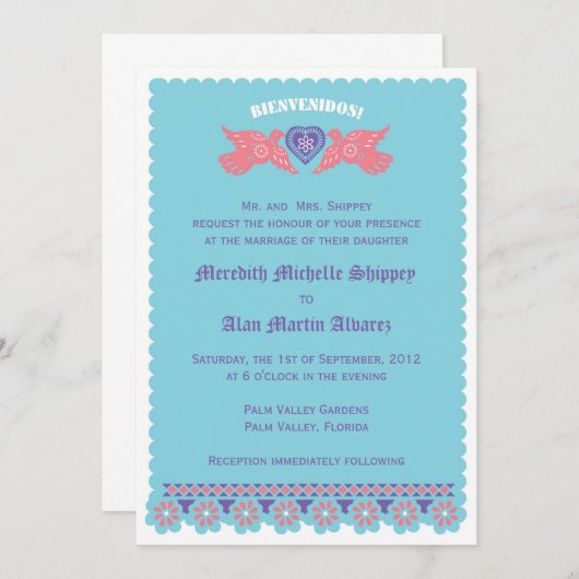 Invitation Inséparable - Turquoise et Coral (Devant / Derrière)