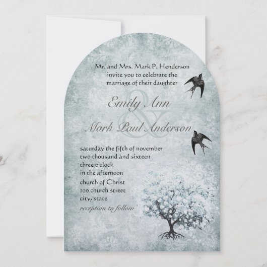 Invitation Inséparable victorien bleu Damask Heart Leaf Tree (Dos)