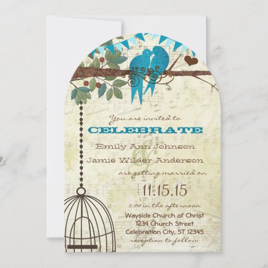 Invitation Inséparables Aqua assis dans un mariage d'arbre In (Devant)