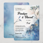 Invitation Inséparables aquarelle sur bleu (Devant / Derrière)