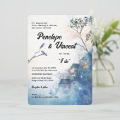 Invitation Inséparables aquarelle sur bleu (Debout devant)