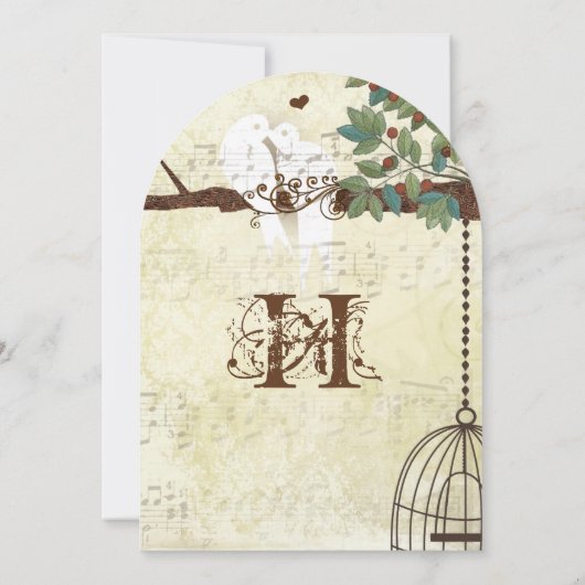 Invitation Inséparables assis dans un mariage d'arbre Inviter (Dos)