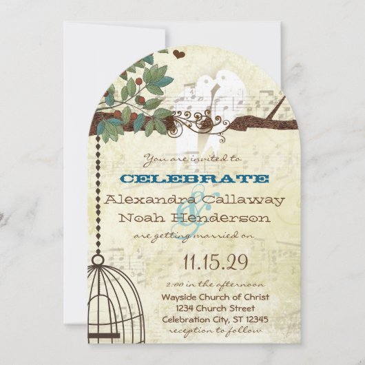 Invitation Inséparables assis dans un mariage d'arbre Inviter (Devant)