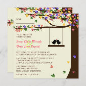 Invitation Inséparables aux coeurs colorés Chêne (Devant / Derrière)