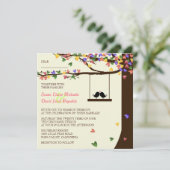 Invitation Inséparables aux coeurs colorés Chêne (Debout devant)