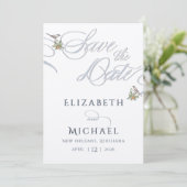 Invitation Inséparables bleu et blanc minimaux Enregistrer la (Debout devant)