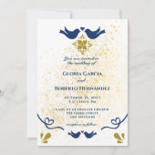 Invitation Inséparables Bleus Et Dorés Mariage Mexicain (Devant)